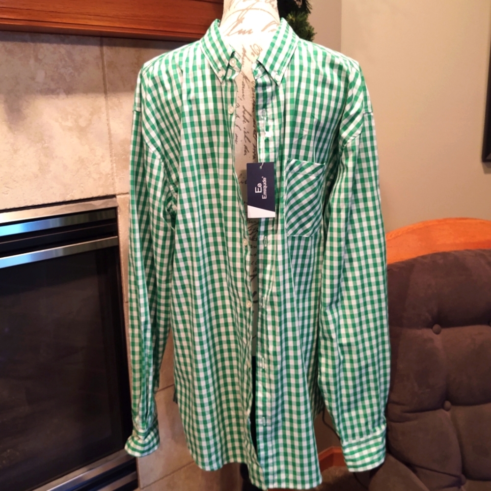 Emiqude XXL Long Sleeve Green Button Down Shirt!